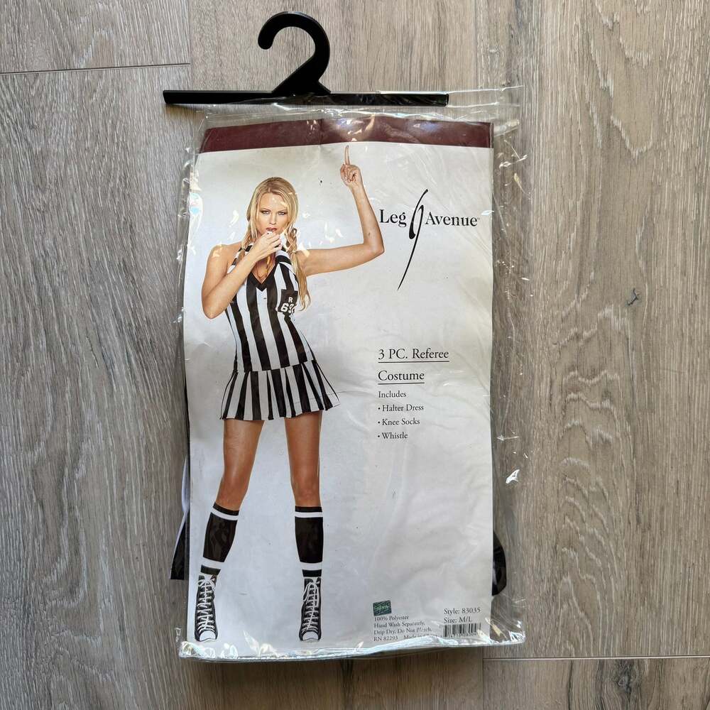 Sexy Referee Halloween Costume Leg Avenue 3 Pc Halter Dress, Socks & Whistle M/L